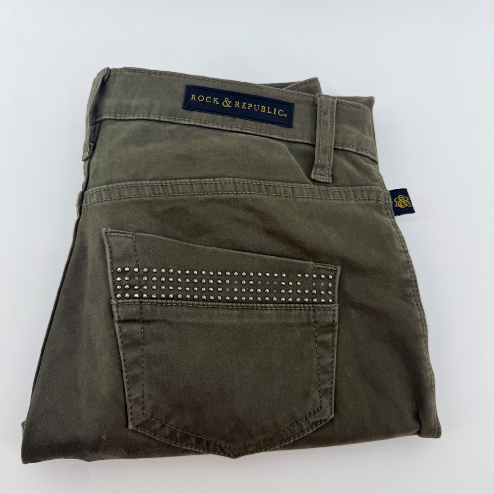 Rock & Republic Kashmiere Olive Green Studded Skinny Pants Size 2 M R010253